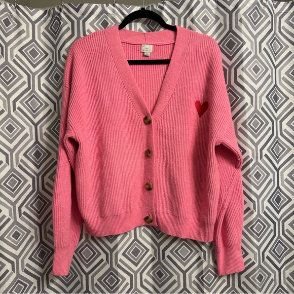 Pink Cardigan Sweater with Heart Detail - Picture 1 of 5